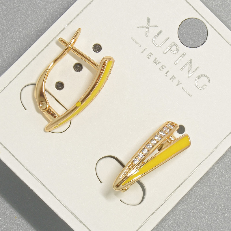 Náušnice Xuping s bílými štrasami a žlutým smaltem, průměr 6×18 mm, pozlacené 18K