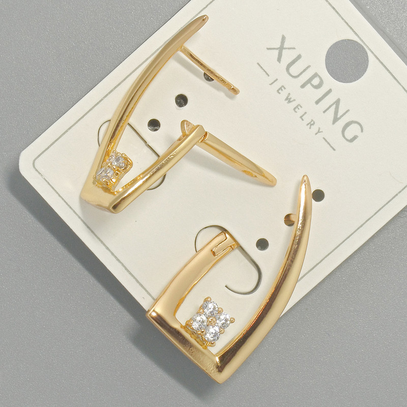Náušnice Xuping s bílými štrasami, průměr 15×29 mm ± pozlacení 18K