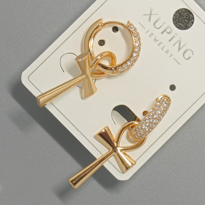 Náušnice „Kříž“ Xuping se bílými krystaly, rozměry cca 13×25 mm, délka cca 34 mm, pozlacené 18K