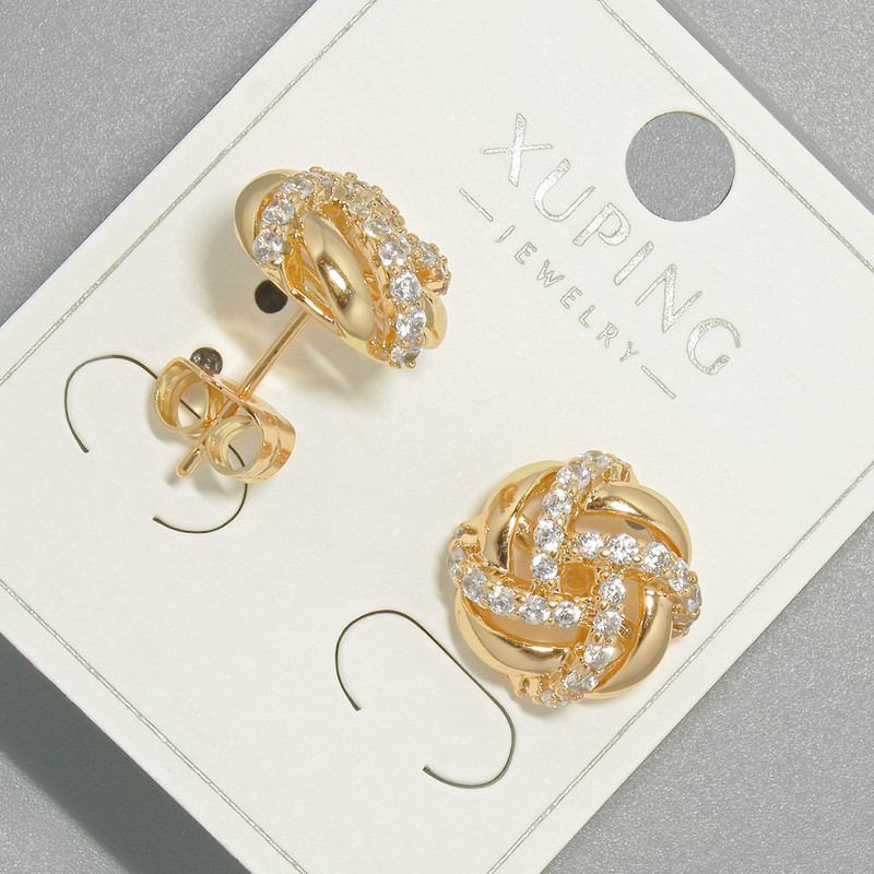 Náušnice pecky Xuping s bílými krystaly, průměr cca 12,5 mm, pozlacené 18K