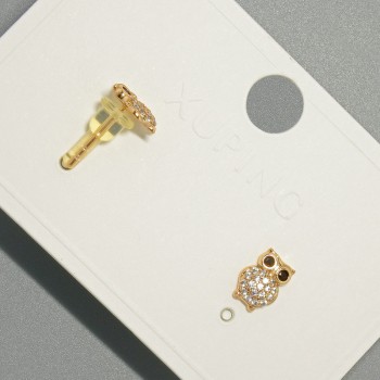 Náušnice pecky «Sova» Xuping s bílými a černými štrasovými kamínky, rozměry cca 6,5×9 mm, pozlacené 18K