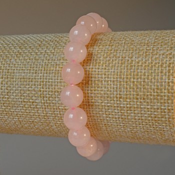 Náramek z růžového kvarcu, přírodní kámen, hladká kulička, průměr 10 mm ±, délka 18 cm ± (streč)
