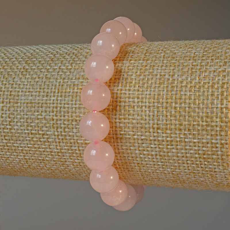 Náramek z růžového kvarcu, přírodní kámen, hladká kulička, průměr 10 mm ±, délka 18 cm ± (streč)