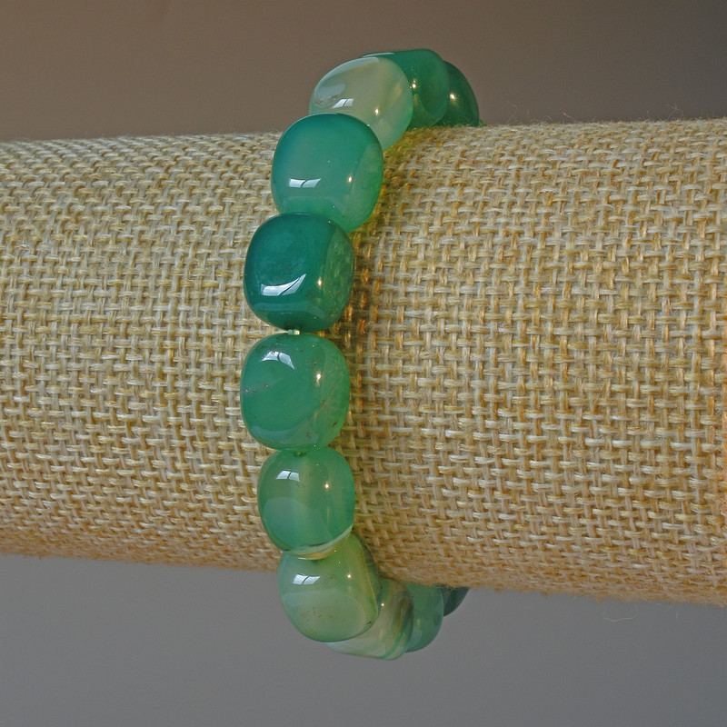 Náramek z salátově zeleného achátu, přírodní kámen, hranolky, průměr 9×12 mm, délka 18 cm, elastický