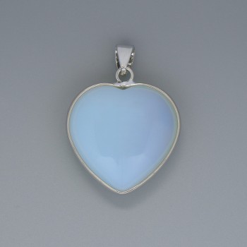 Přívěšek Srdce z měsíčního kamene, průměr 26×26 mm ±, délka 36 mm ±, ve stříbrné obrubě