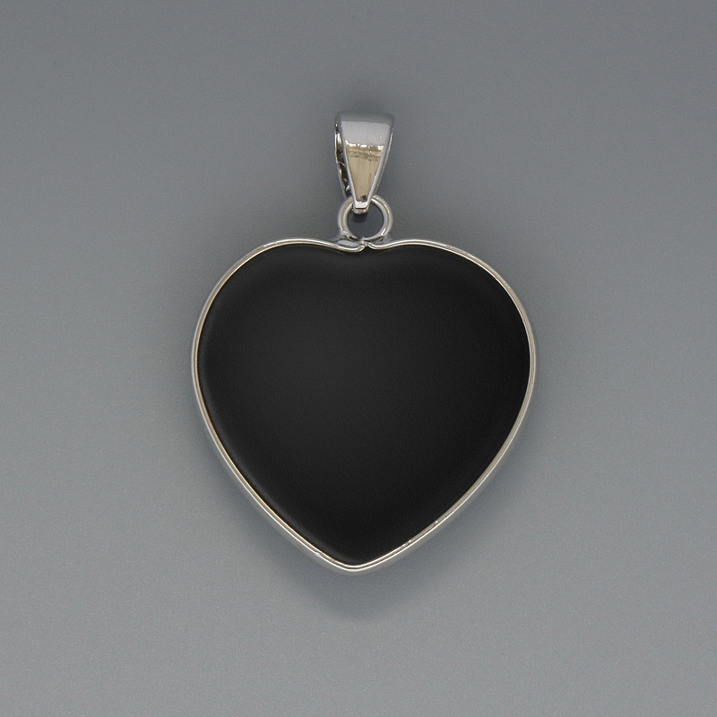 Přívěšek Srdce z černého achátu, průměr 26×26 mm ±, délka 36 mm ± ve stříbrné obrubě