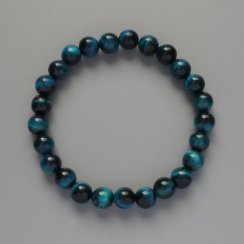 Náramek «Azurové kočičí oko» z přírodního kamene, hladké kuličky, průměr 8 mm, délka 18 cm (stahovací)