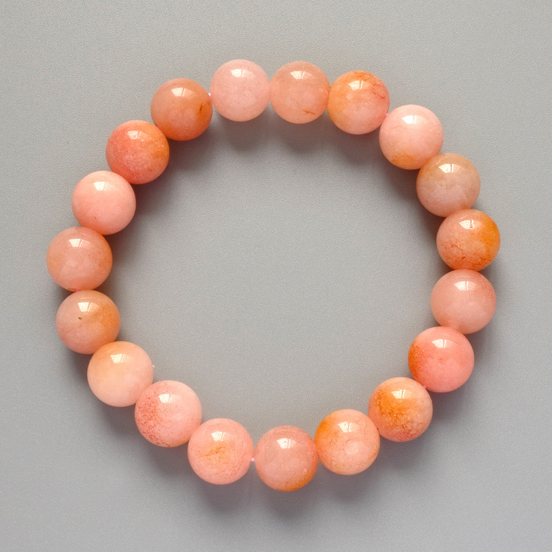 Náramek z tónovaného růžového křemene, hladká kulička, průměr 10 mm, délka 18 cm (elastický)