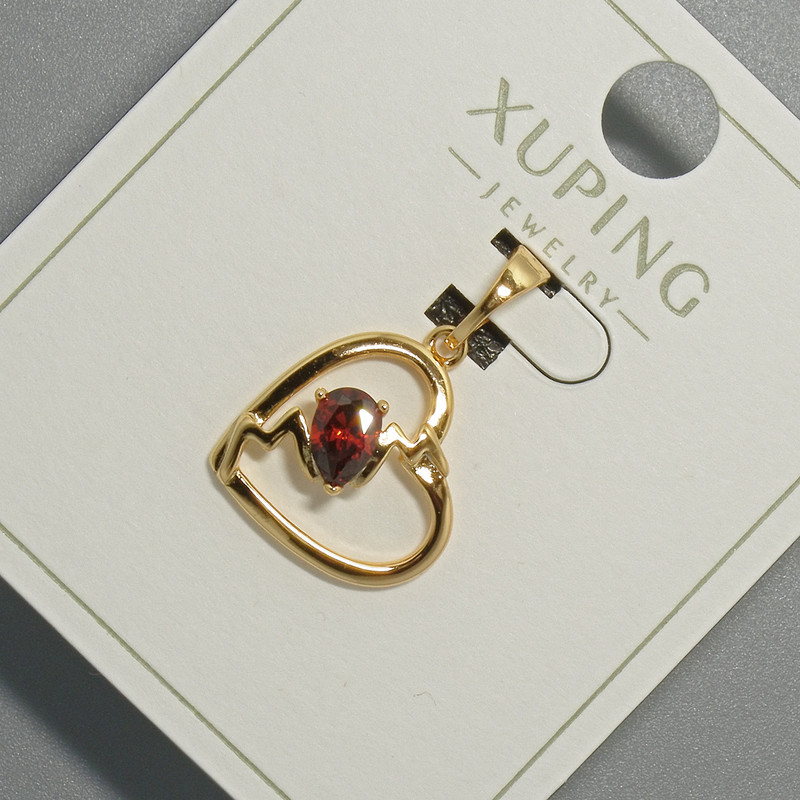 Přívěsek „Srdce“ Xuping s červeným krystalem, průměr 15 × 14,5 mm, 5 mm ±, délka 22,5 mm ±, pozlacení 18K