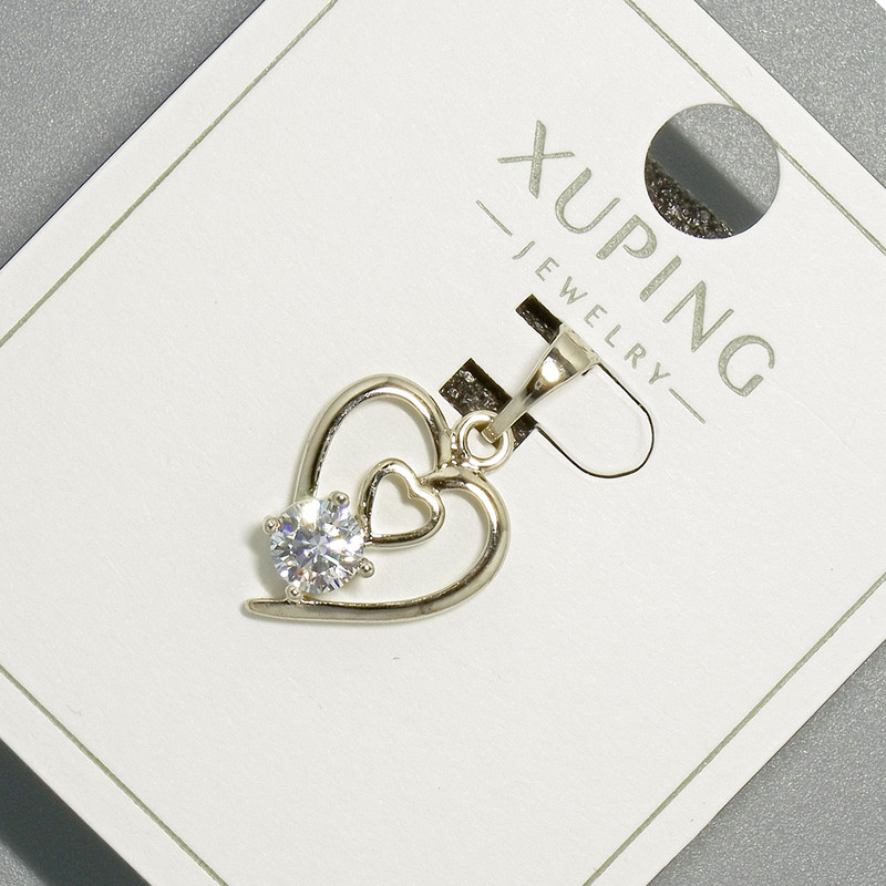 Přívěšek „Srdce“ Xuping s bílým krystalem, průměr 13×17 mm, délka 22 mm, rhodiovaný