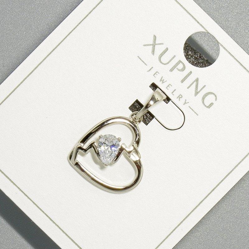 Přívěšek „Srdce“ Xuping s bílým krystalem, rozměr 15×14 mm, délka 23 mm, rhodiovaný