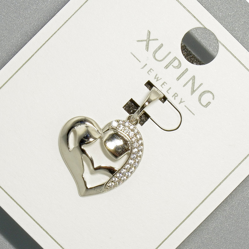 Přívěšek „Srdce“ Xuping se štrasovými kamínky, průměr 16×16 mm, délka 23,5 mm, rhodiovaný