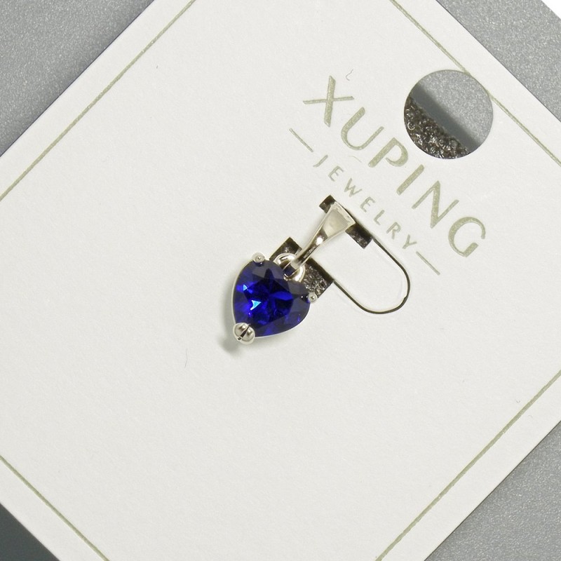 Přívěsek „Srdce“ Xuping se modrým krystalem, průměr 6 mm, délka 14 mm, rhodiovaný