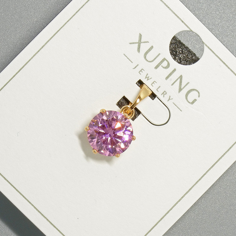 Přívěsek Xuping s růžovým krystalem, průměr 9 mm, délka 17 mm, pozlacený 18K