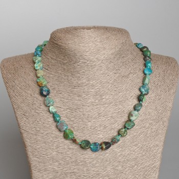 Náhrdelník z přírodního kamene chryzokoly, broušené korálky, průměr 8×10 mm, délka cca 48 cm