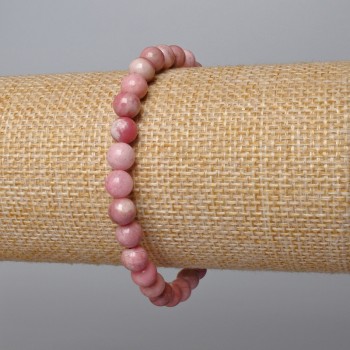 Náramek z rhodochrozitu, hladké kuličky, průměr 6,5 mm, délka 18 cm, elastický (streč)