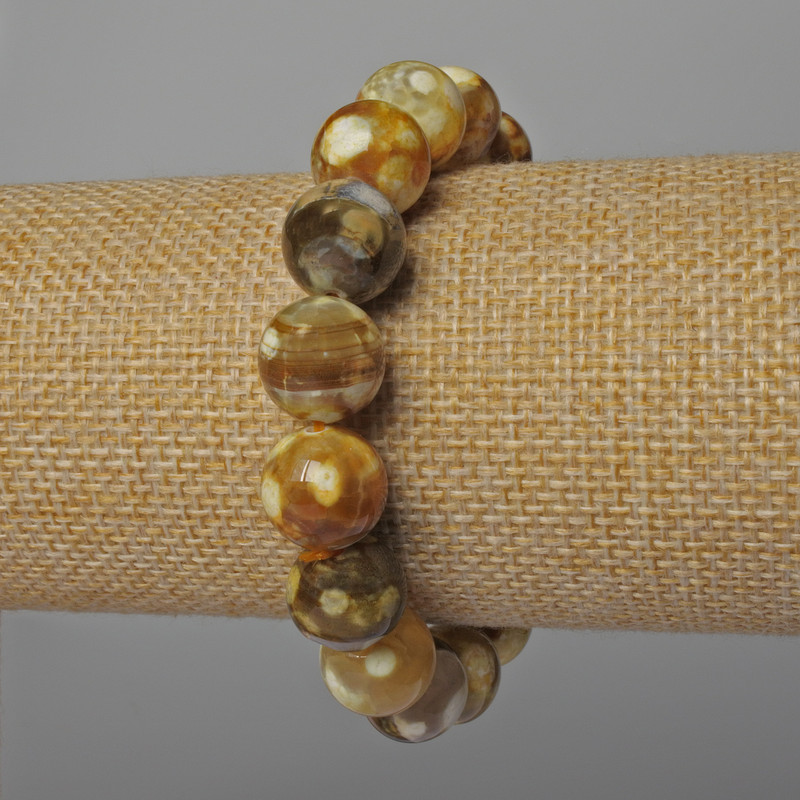 Náramek z žlutého achátu – hladká kulička, průměr 12 mm ±, délka 18 cm ± (elastický)