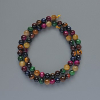 Korálky Kočičí oko mix přírodního kamene, hladké korálky, průměr 6 mm ±, délka 38 cm ± na niti