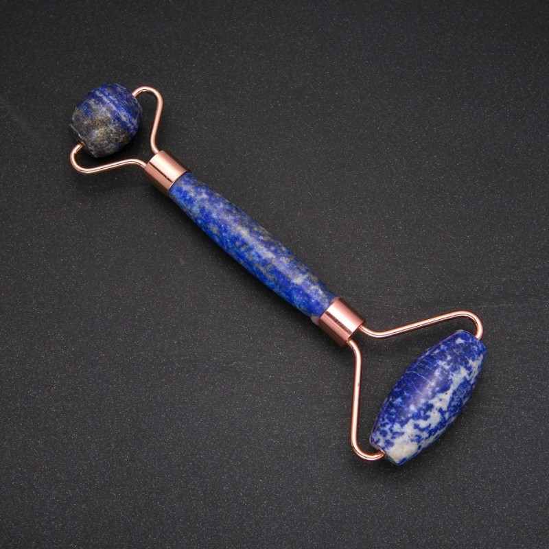Masážní kámen z lazuritu, dvoustranný, délka 14,5 cm, zlatý kov