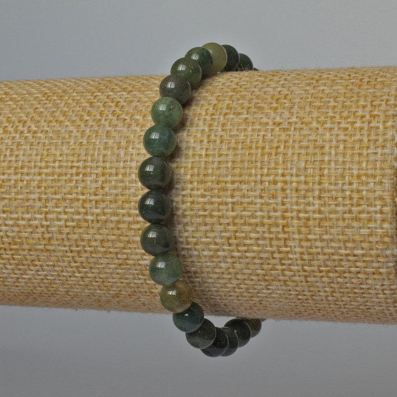 Náramek z mechového agátu, přírodní kámen, hladká kulička, průměr 6 mm ±, délka 18 cm ± (elastický)