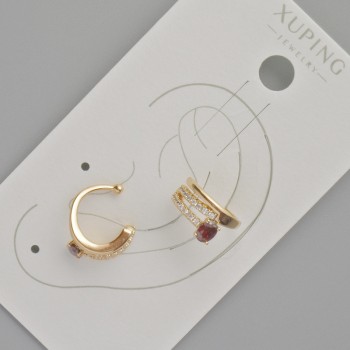 Kaf Xuping s červeným krystalem a bílými štrasami, průměr 11,5×5,5 mm ± Pozlacení 18K