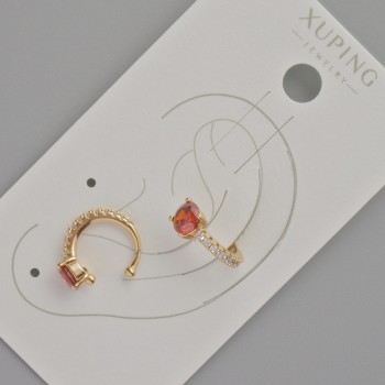 Kaf Xuping s červeným krystalem a bílými štrasami, průměr 13×5 mm, pozlacení 18K