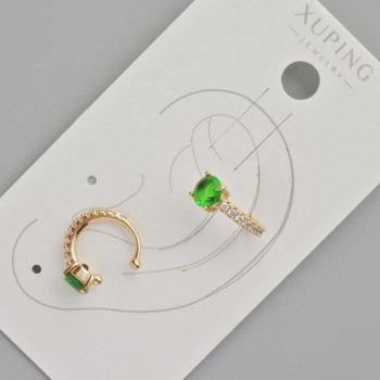 Kaf Xuping se zeleným krystalem a bílými štrasami, průměr 13 × 5 mm, pozlacené 18K