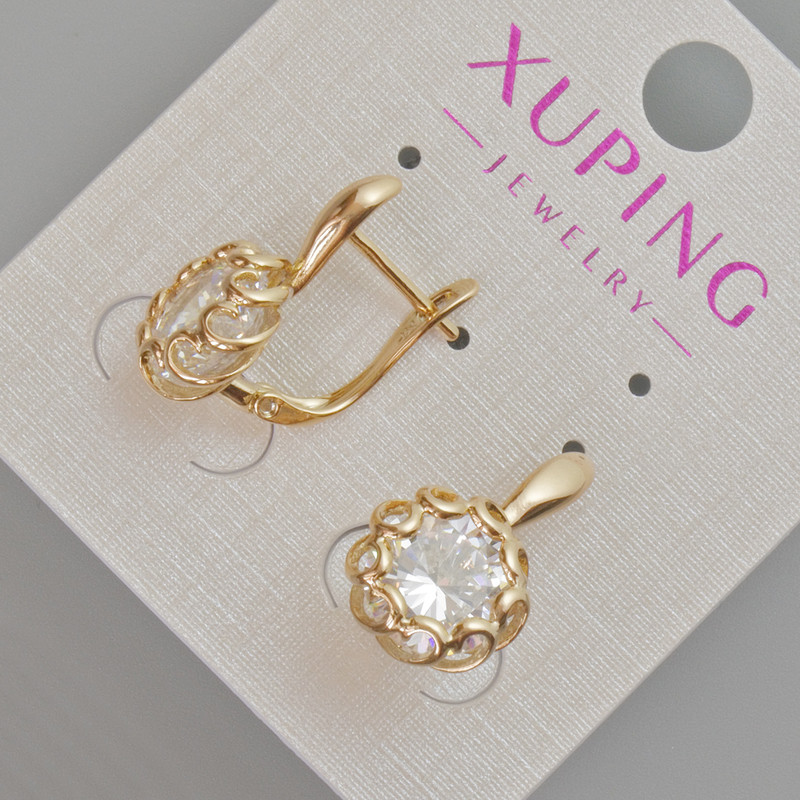Náušnice Xuping s bílým krystalem, průměr 19×11 mm, 18K pozlacení