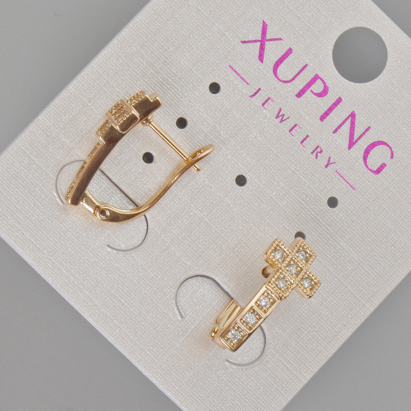 Náušnice Xuping „Kříž“ se bílými štrasami, průměr 17×8 mm ±, pozlacení 18K