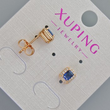 Náušnice pecky Xuping se modrým krystalem a bílými rhinestones, průměr 6,5×5,5 mm, pozlacené 18K