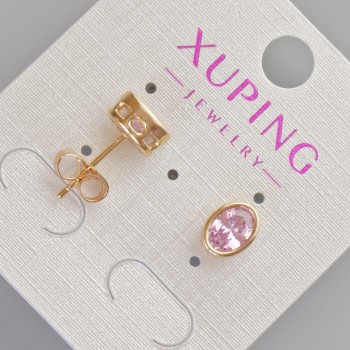 Náušnice pecky Xuping s růžovým krystalem, průměr 8,5×6,5 mm, 18K pozlacení