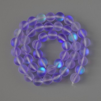 Korálky z opálového skla, hladké kuličky, fialové matné s efektem chameleona, průměr 8 mm, délka 38 cm, navlečené na niti