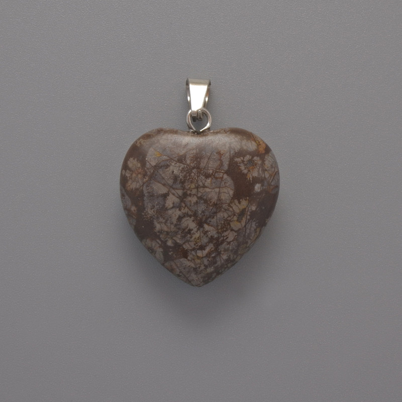 Přívěšek srdce z jaspisu, rozměry 20×20×6 mm, délka 28 mm
