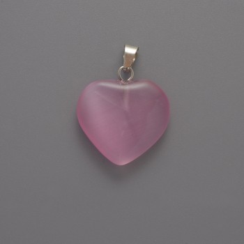Přívěšek ve tvaru srdce z růžového kočičího oka, průměr 20×20×5 mm ±, délka 26 mm ±
