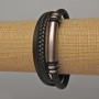 Pánský náramek s kovovými vložkami, délka 21 cm, tloušťka 17 mm, černá eko-kůže