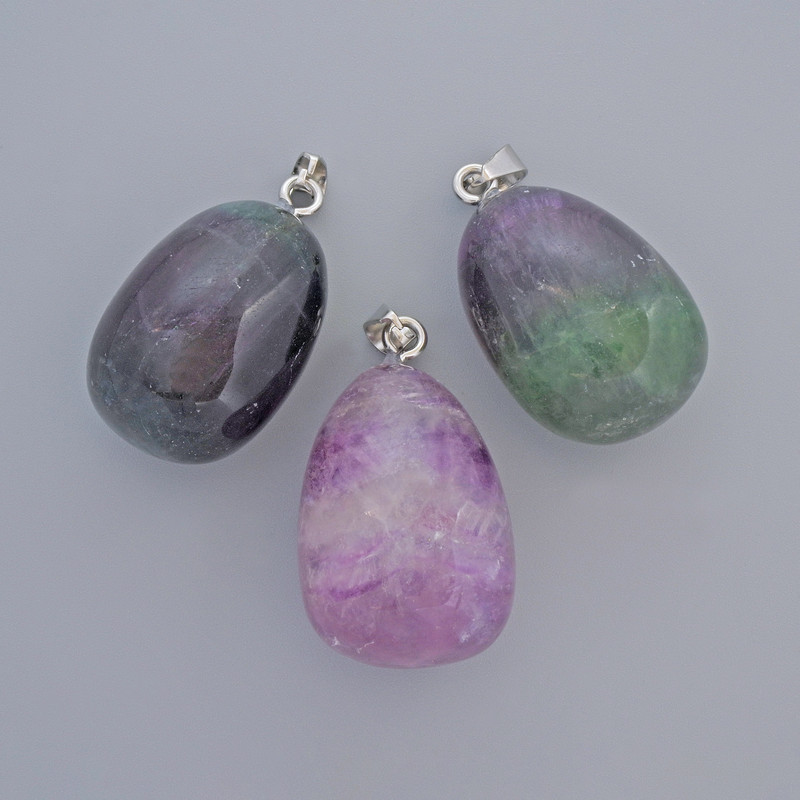 Přívěšek fluoritu z přírodního kamene, průměr 27×18 mm+
