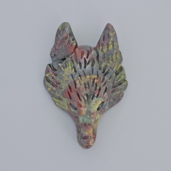 Přívěšek 'Vlk' z jaspisu krev draka, přírodní kámen, průměr 39×25 mm, otvor 2,2 mm