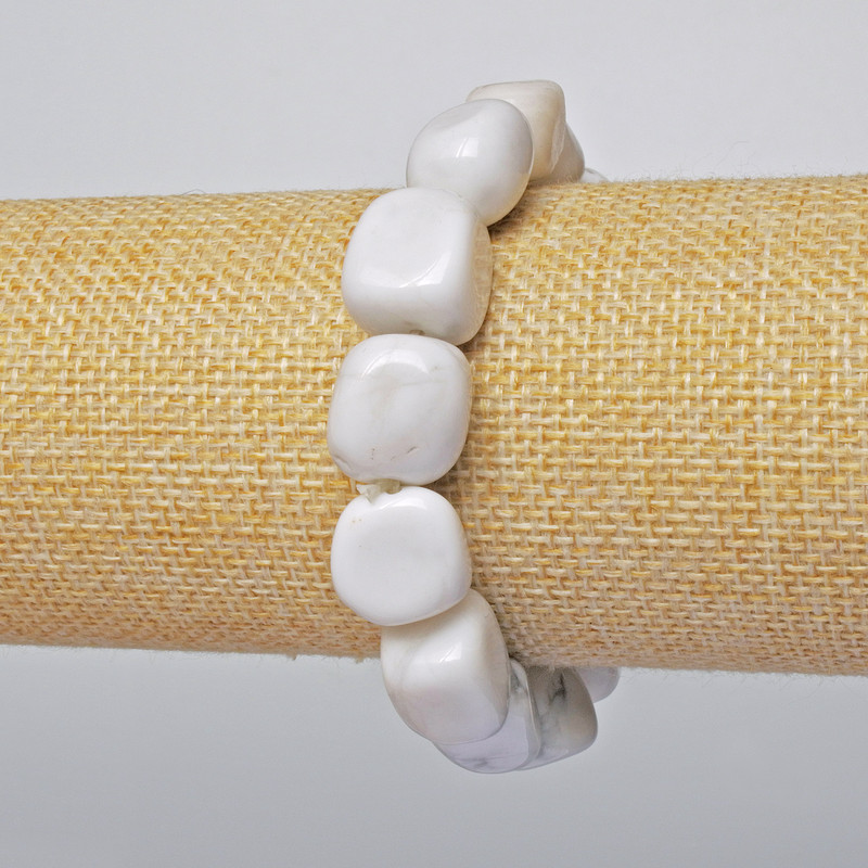 Náramek z chalcedonu, fasetované korálky, průměr 12×14 mm, délka 18 cm (elastický)