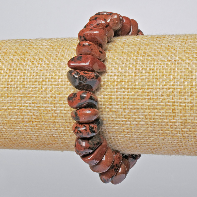 Náramek z obsidiánu, přírodní kámen, brusované korálky, průměr 15×7 mm, délka 18 cm, elastický