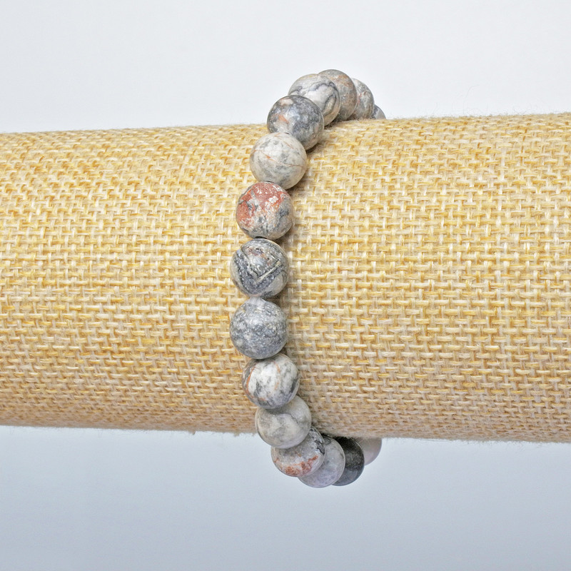 Náramek ze šedého oceánského jaspisu – hladké kuličky, průměr cca 8,5 mm, délka 18 cm (+/-) (na gumičce)