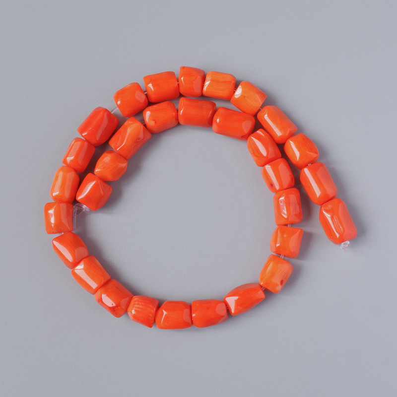 Oranžové korálky z korálu, přírodní, brusované, průměr 12×9 mm, délka 40 cm na vlascu