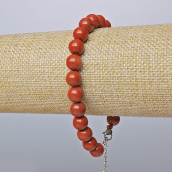 Náramek z červeného jaspisu (lisované) hladké kuličky, průměr 8,5 mm, délka 19–24 cm (stříbrné zapínání)