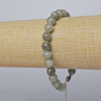 Náramek z labradoritu – hladká korálka, průměr 8 mm, délka 19×24 cm, se stříbrným zapínáním