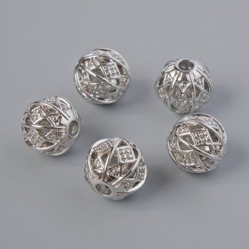 Korálková vložka — průměr 8 mm (+/-), otvor 2 mm, stříbrná barva kovu, 1 ks