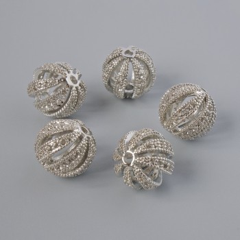 Kovová korálka-vložka, rozměr 11,5×12 mm, díra 2 mm, stříbrný odstín kovu, 1 ks