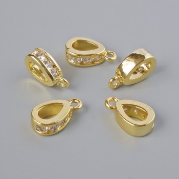 Základna pro přívěsek se bílými štrasami, zlatavý odstín kovu, průměr 11×3 mm, 1 ks