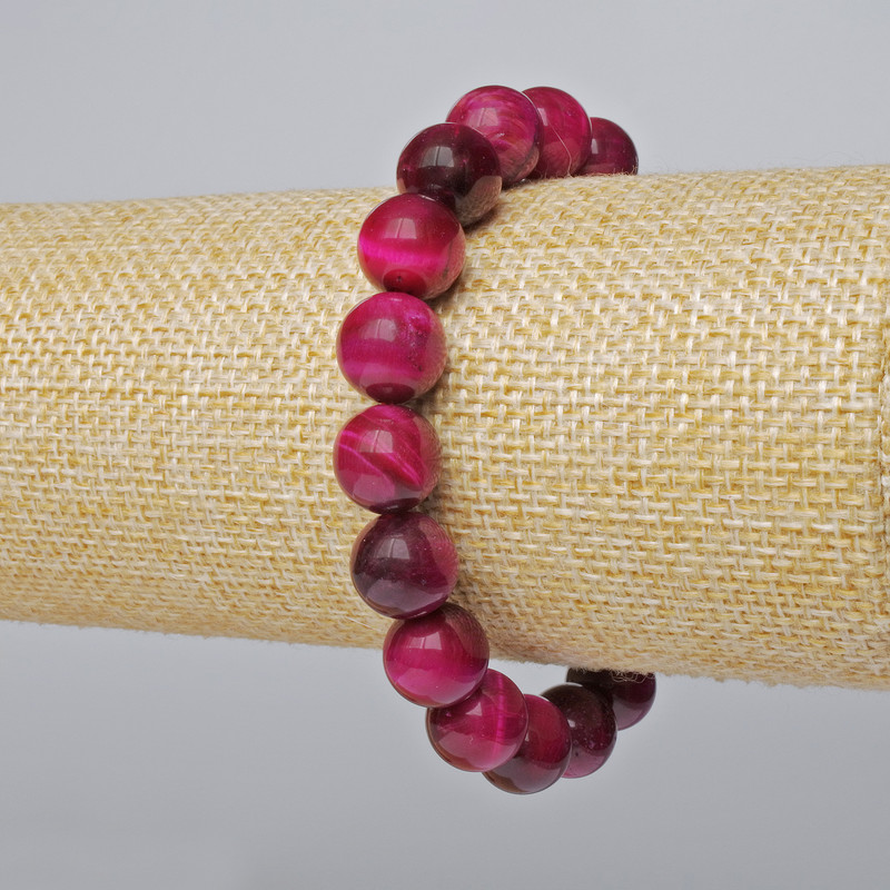 Náramek Malinové kočičí oko – přírodní kámen, hladké korálky, průměr 10,5 mm ±, délka 18 cm ± (elastický)