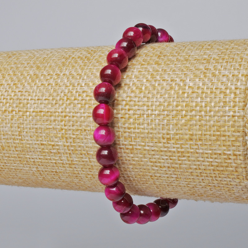 Náramek Malinové kočičí oko z přírodního kamene, hladké kuličky, průměr 6,5 mm ±, délka 18 cm ± (elastický)