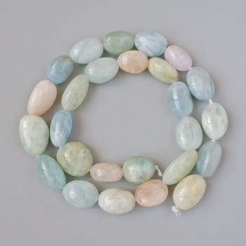 Korálky z morganitu, přírodní kámen, galetové korálky, rozměr 10×15 mm, délka cca 39 cm, na niti