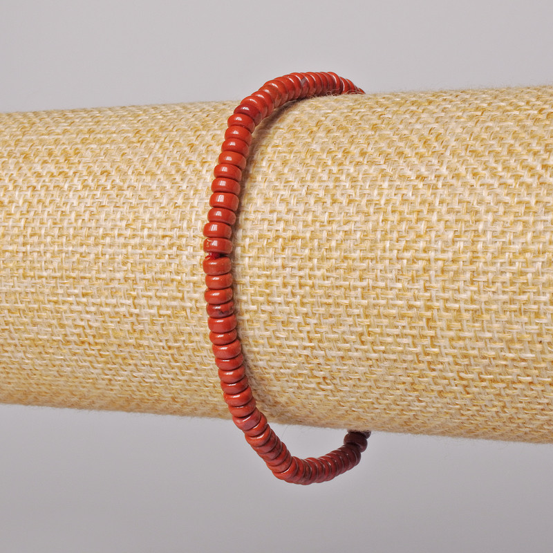Náramek z červeného jaspisu, přírodní kámen, hladké rondely, průměr 4×2 mm, délka 18 cm, elastický
